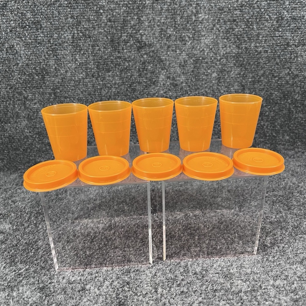 Tupperware Orange Mini Midget 2oz Containers with Lids Lot of 5 #201 & #4789A